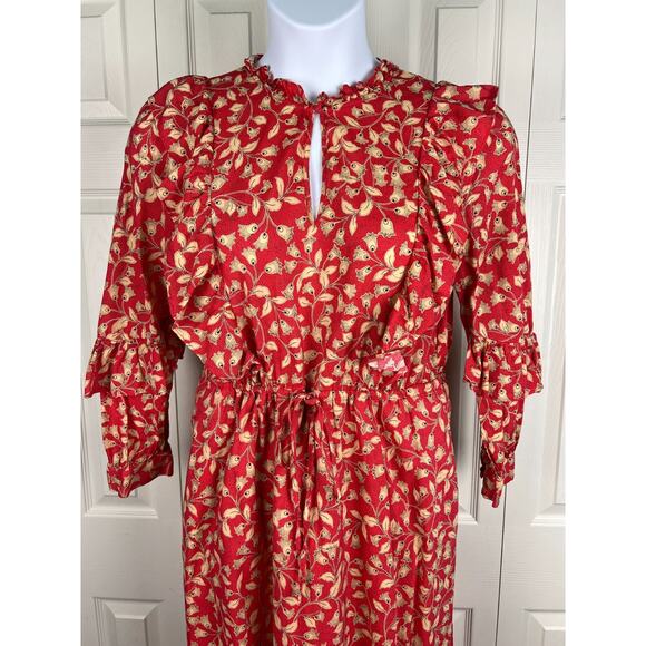 Who What Wear Women's XL Red Floral Ruffled Prairie Maxi Dress Bohemian Fall - Picture 5 of 8